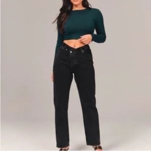 Abercrombie&Fitch High Rise Dad Criss Cross Waist Jeans in Washed Black,Regular